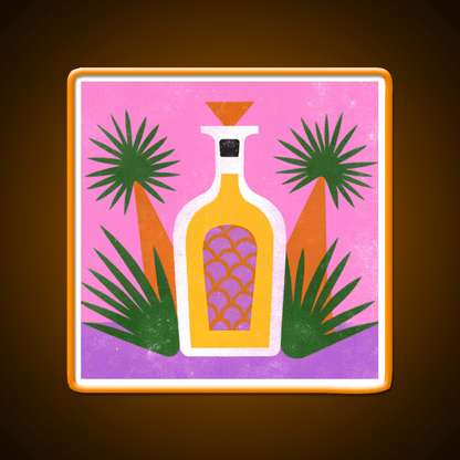 Tequila Bottle And Agave Retro Pop Print Party Drink Tequila Led Neon Sign Rgb Color - Shineneon