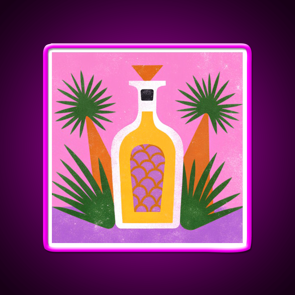 Tequila Bottle And Agave Retro Pop Print Party Drink Tequila Led Neon Sign Rgb Color - Shineneon