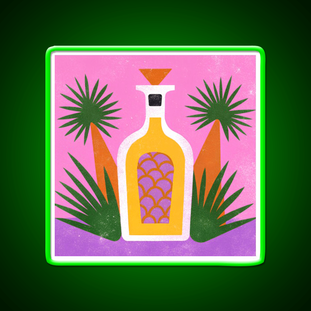 Tequila Bottle And Agave Retro Pop Print Party Drink Tequila Led Neon Sign Rgb Color - Shineneon