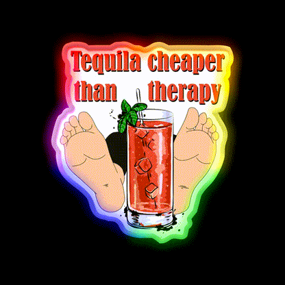 Tequila Cheaper Than Therapy Party Drink Tequila Led Neon Sign Rgb Color - LED neon sign close-up detail