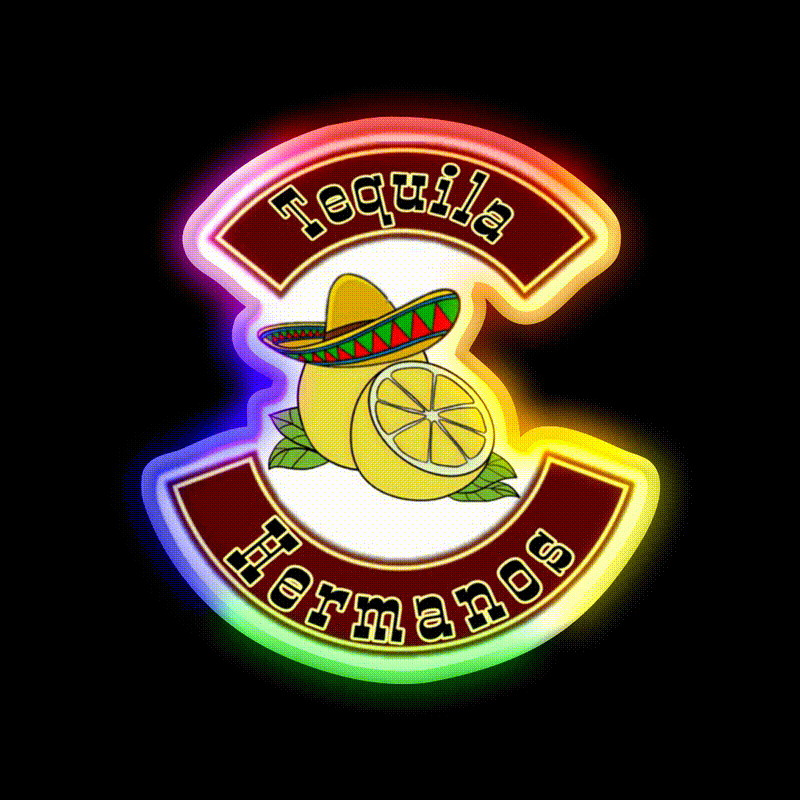Tequila Hermanos Crew Party Drink Tequila Led Neon Sign Rgb Color - LED neon sign close-up detail