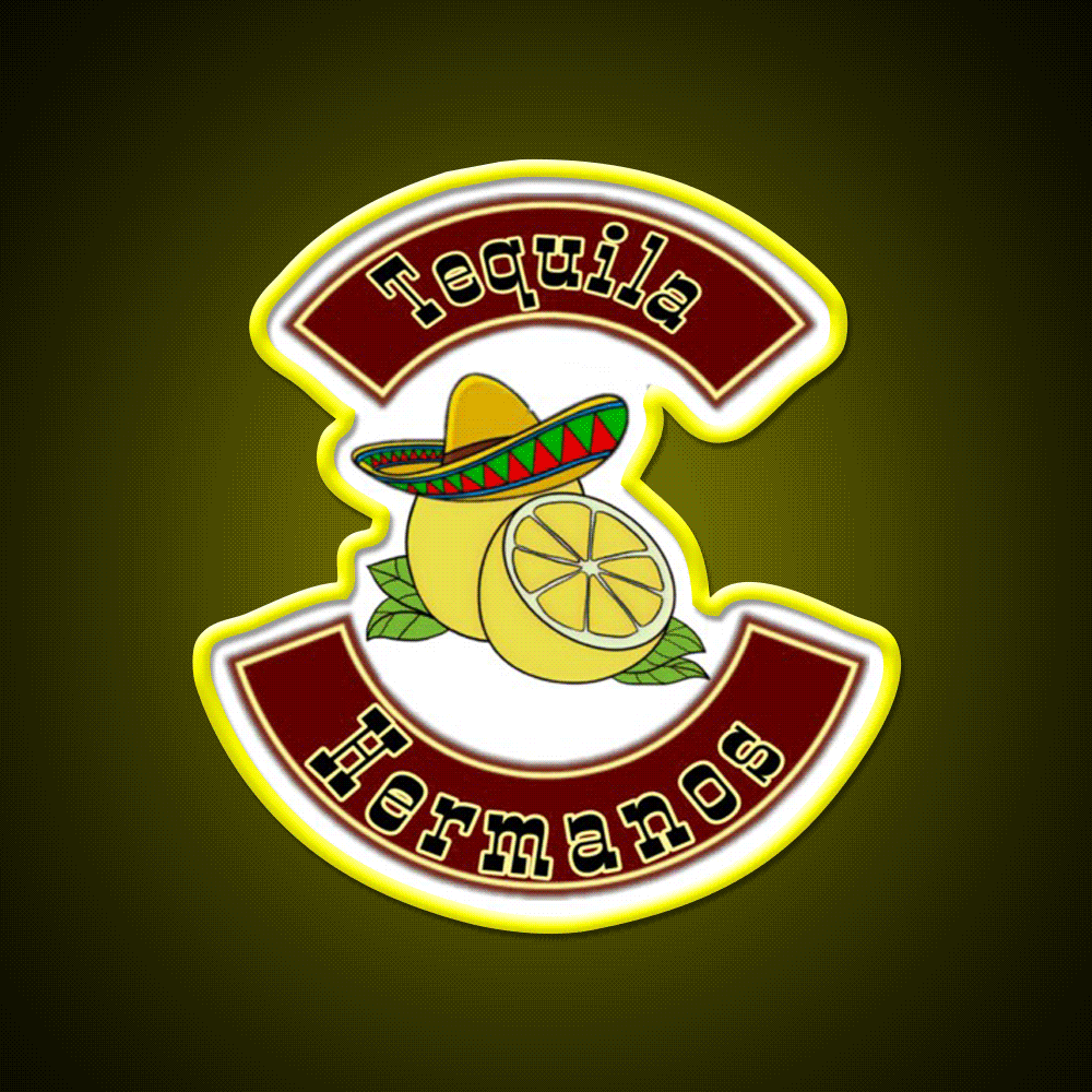 Tequila Hermanos Crew Party Drink Tequila Led Neon Sign Rgb Color - Custom LED neon sign front view