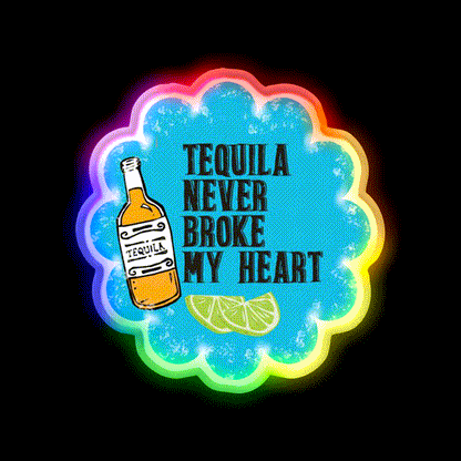 Tequila Never Broke My Heart Black Print Party Drink Tequila Led Neon Sign Rgb Color - LED neon sign close-up detail