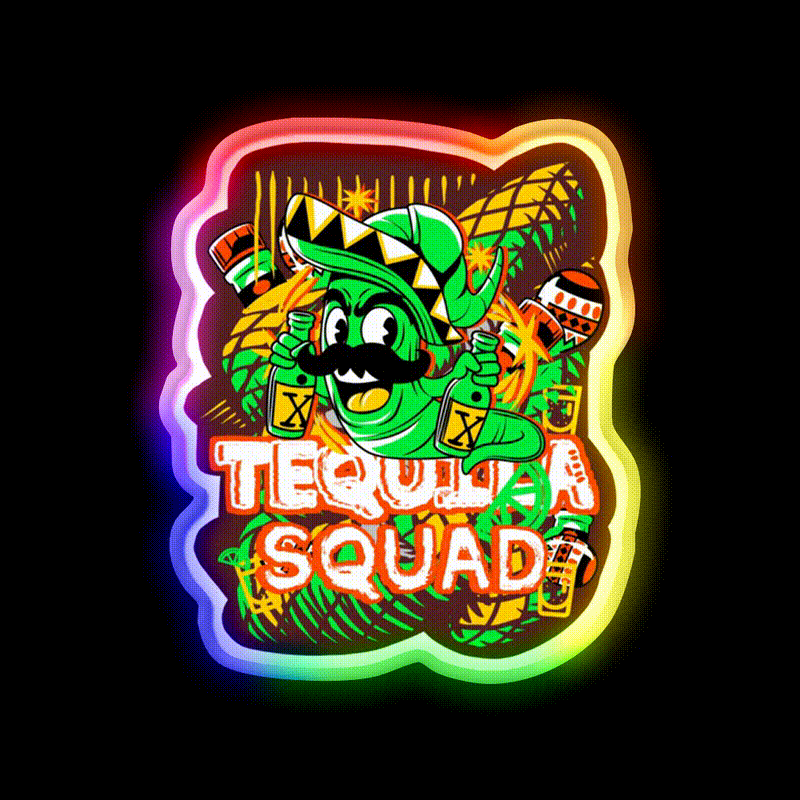 Tequila Party Squad Cool Tequila Worm Party Drink Tequila Led Neon Sign Rgb Color - LED neon sign close-up detail