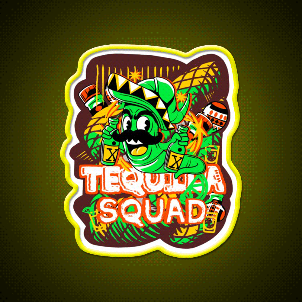 Tequila Party Squad Cool Tequila Worm Party Drink Tequila Led Neon Sign Rgb Color - Custom LED neon sign front view