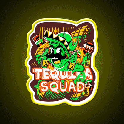 Tequila Party Squad Cool Tequila Worm Party Drink Tequila Led Neon Sign Rgb Color - Custom LED neon sign front view