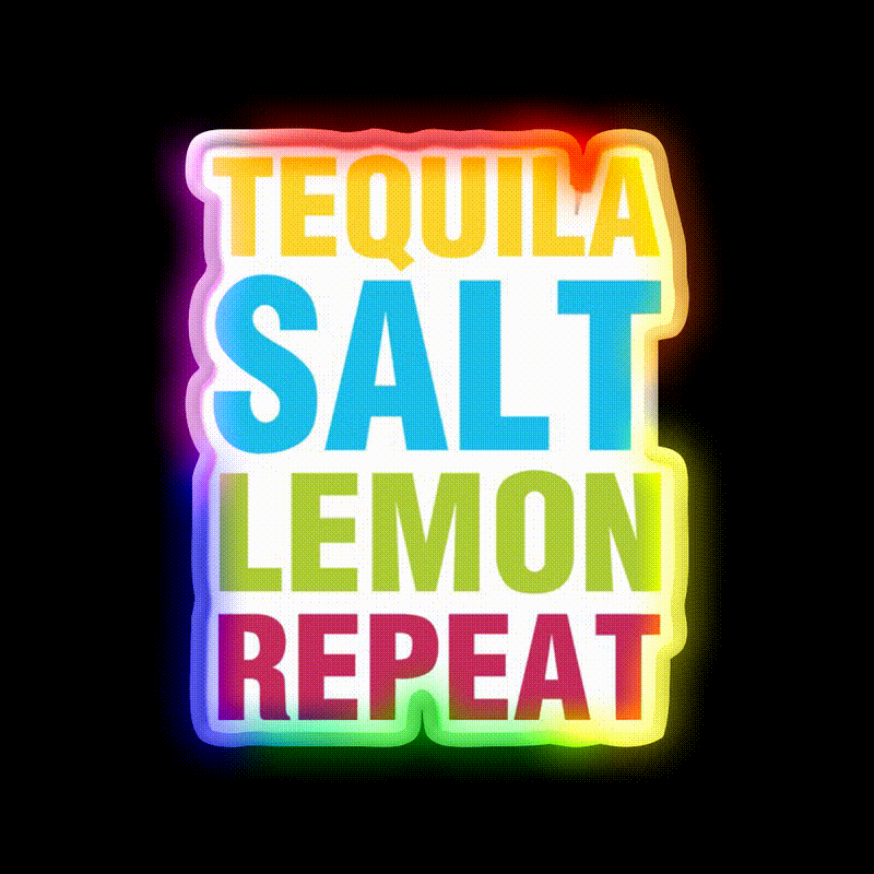 Tequila Salt Lemon Repeat Party Drink Tequila Led Neon Sign Rgb Color - LED neon sign close-up detail