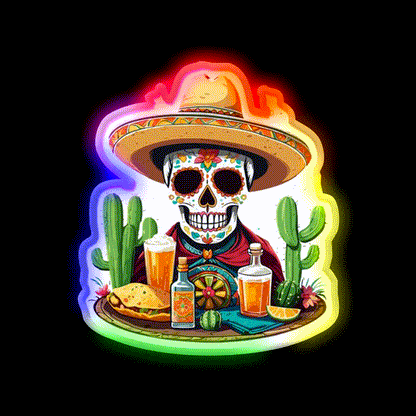 Tequila Skull Mexico Celebration Party Drink Tequila Led Neon Sign Rgb Color - LED neon sign close-up detail