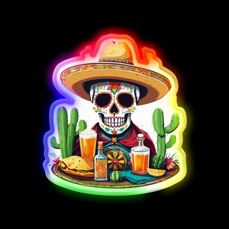 Tequila Skull Mexico Celebration Party Drink Tequila Led Neon Sign Rgb Color - LED neon sign close-up detail