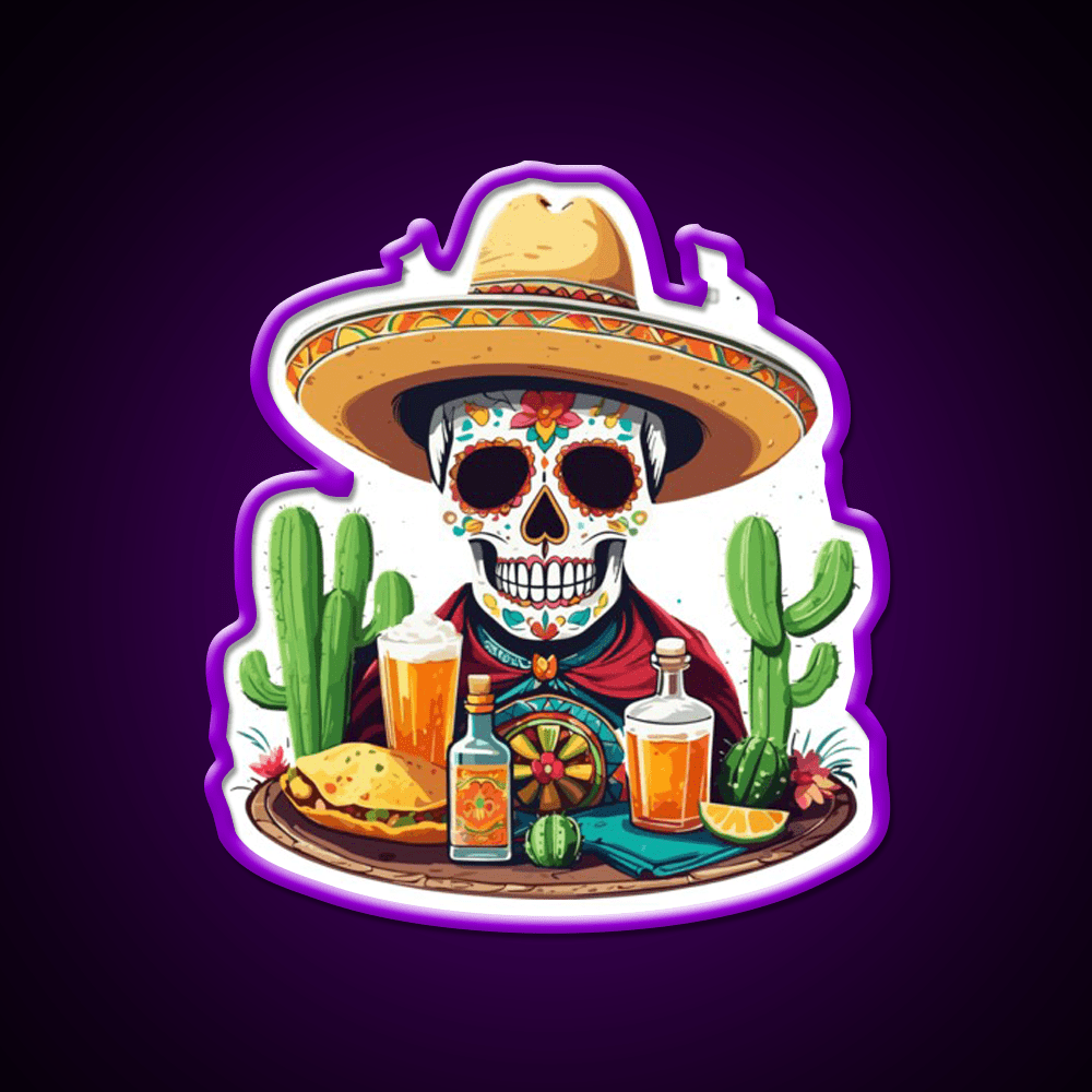 Tequila Skull Mexico Celebration Party Drink Tequila Led Neon Sign Rgb Color - Shineneon