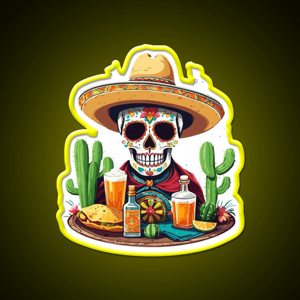 Tequila Skull Mexico Celebration Party Drink Tequila Led Neon Sign Rgb Color - Shineneon