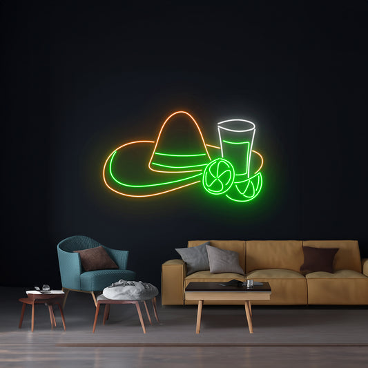 Tequila Sombrero Hat Neon Sign