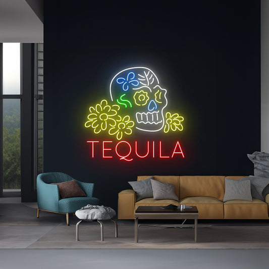 Tequila Sugar Skull Neon Sign