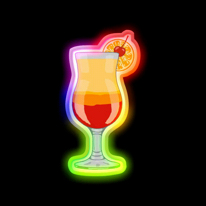 Tequila Sunrise Cocktail Bar Decor Led Neon Sign Rgb Color - LED neon sign close-up detail
