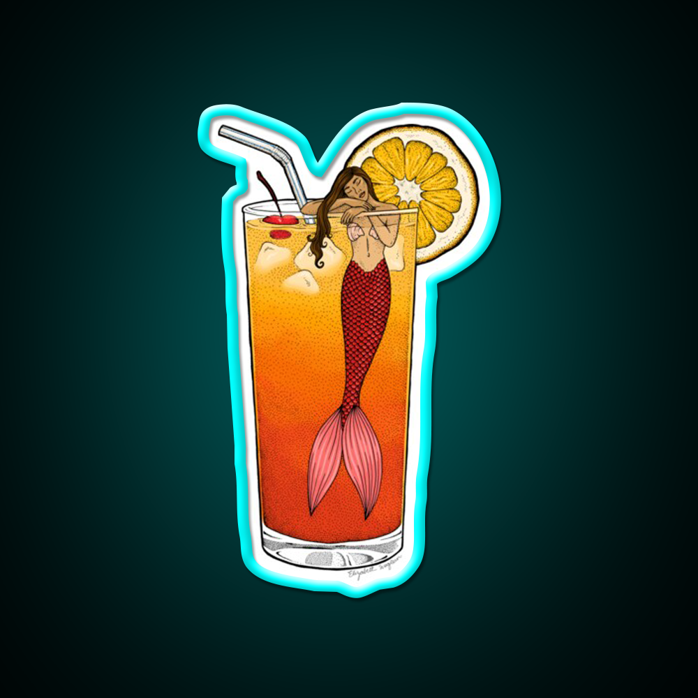 Tequila Sunrise Mermaid Cocktail Bar Decor Led Neon Sign Rgb Color - Size and dimension reference