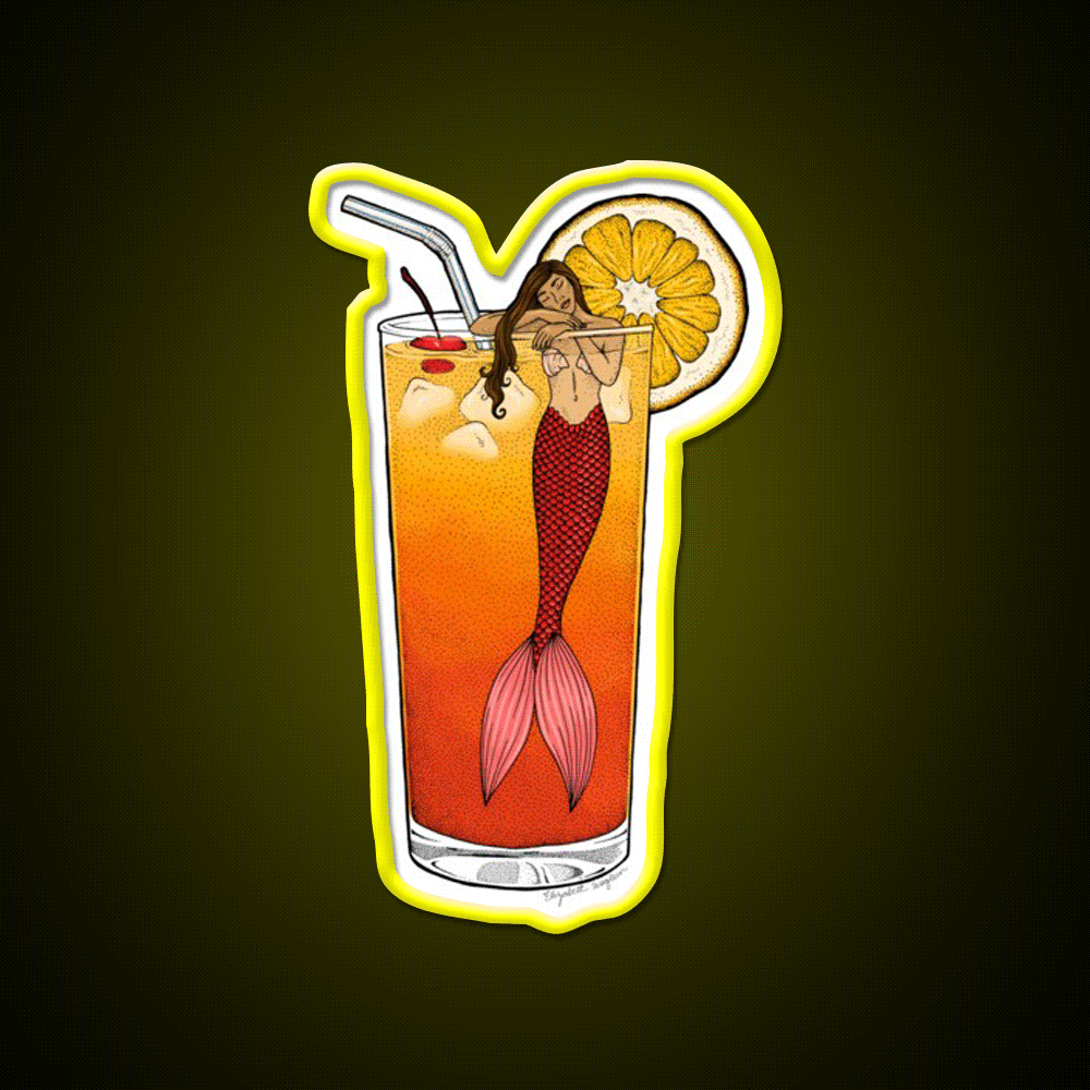 Tequila Sunrise Mermaid Cocktail Bar Decor Led Neon Sign Rgb Color - Custom LED neon sign front view