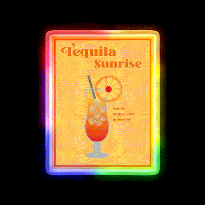 Tequila Sunrise Wall Print Party Drink Tequila Led Neon Sign Rgb Color - LED neon sign close-up detail