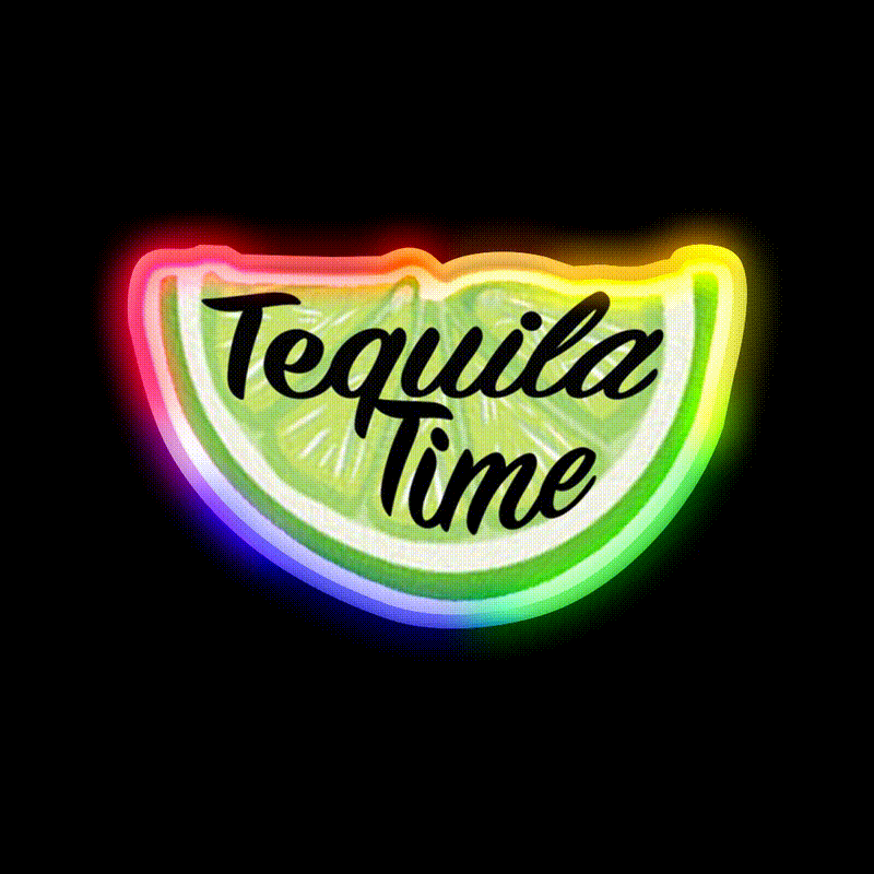 Tequila Time Lime Slice Party Drink Tequila Led Neon Sign Rgb Color - LED neon sign close-up detail