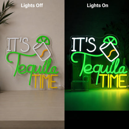 Tequila Time Neon Sign LED Neon Sign day and night comparison