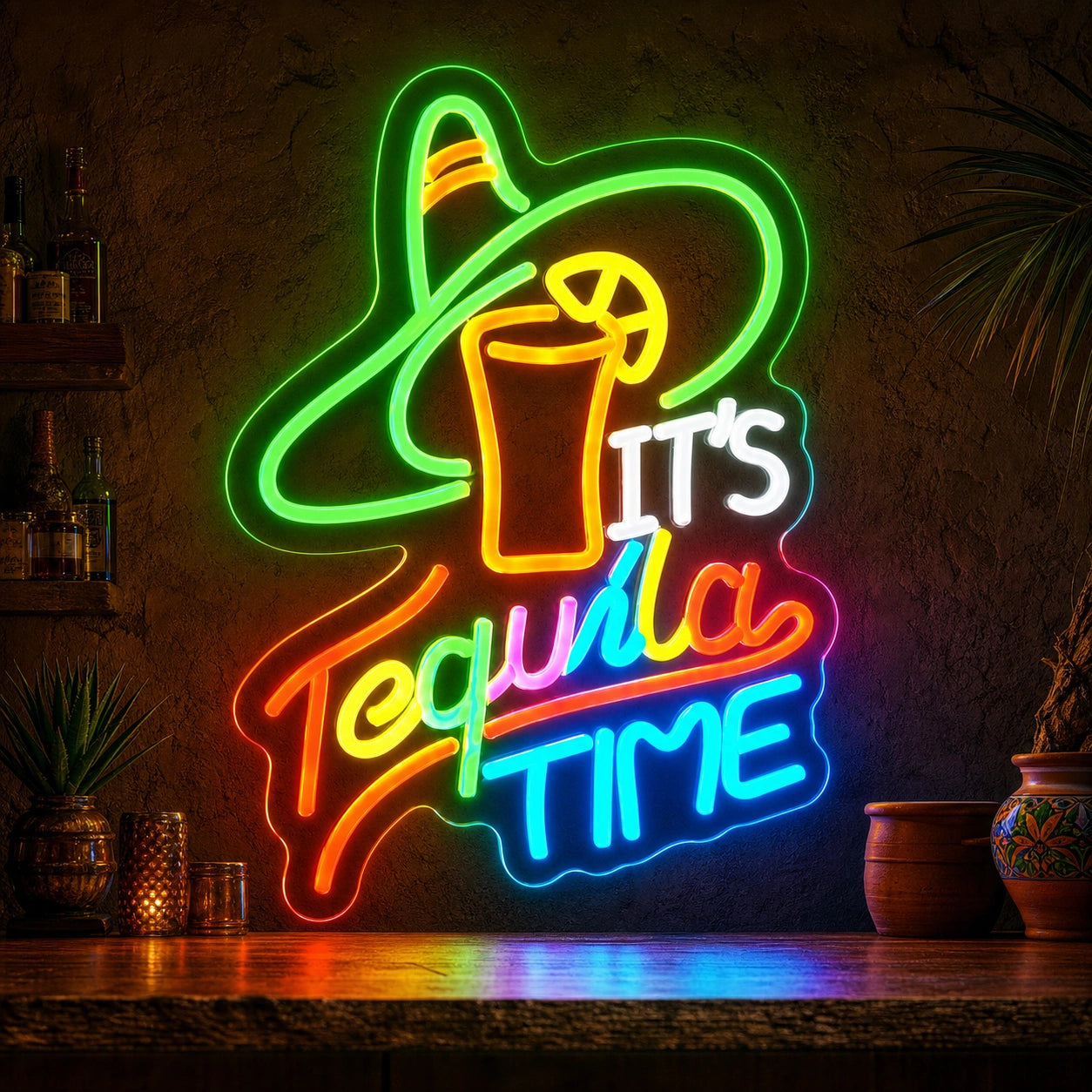 Tequila Time Straw Hat LED Neon Sign high-converting product image