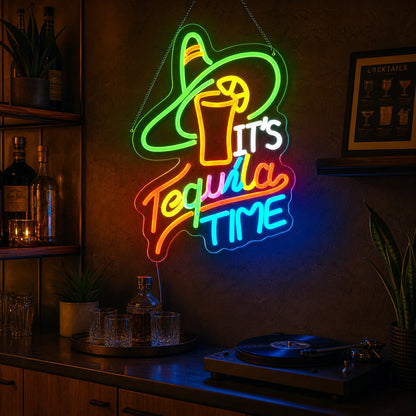 Tequila Time Straw Hat LED Neon Sign real lifestyle scene