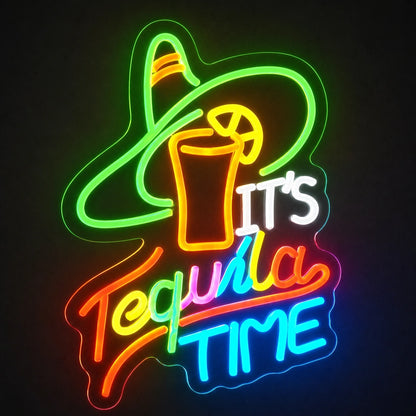 Tequila Time Straw Hat LED Neon Sign main product image