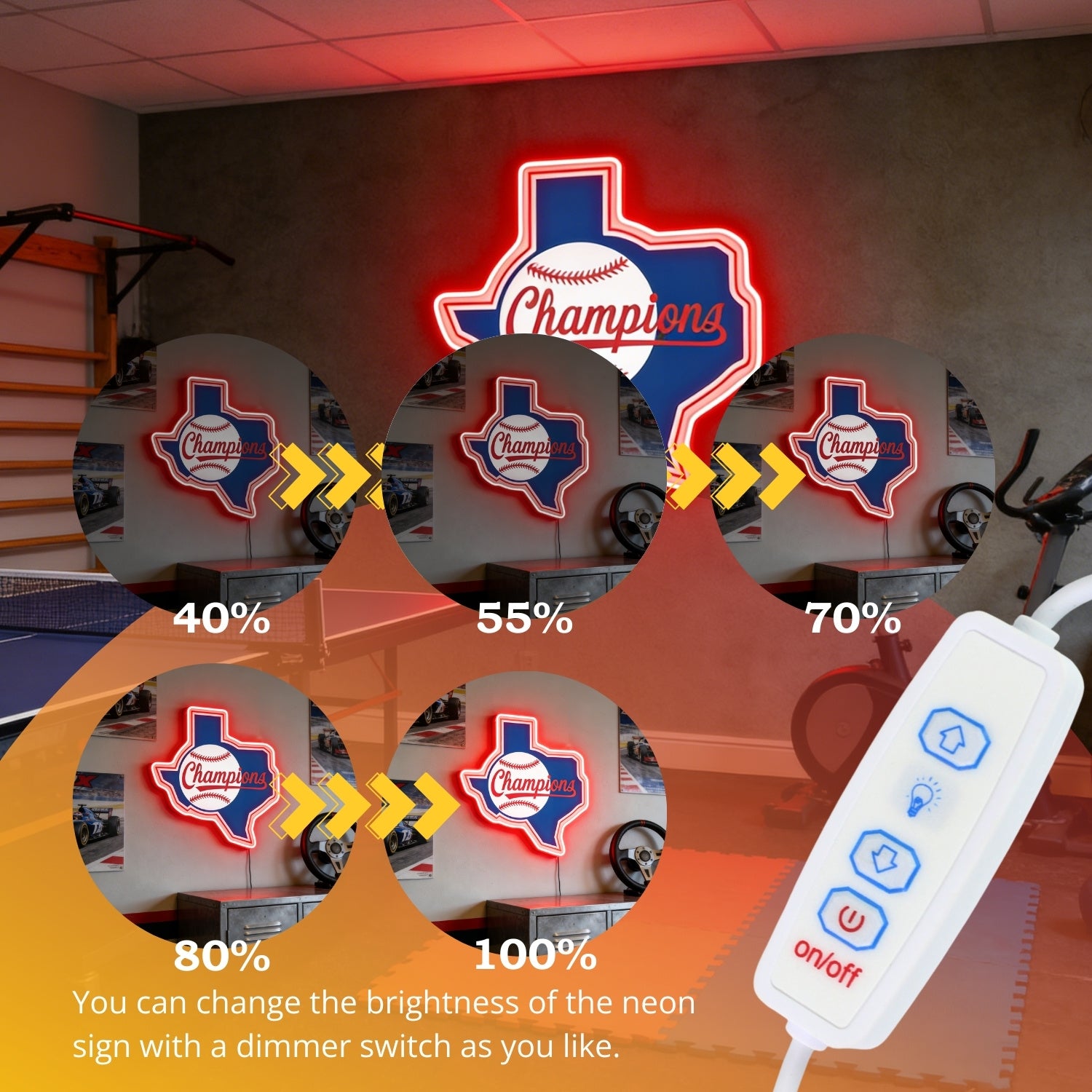 Texas USB LED Neon Signs Longhorn & Garage Baseball Wall Decor