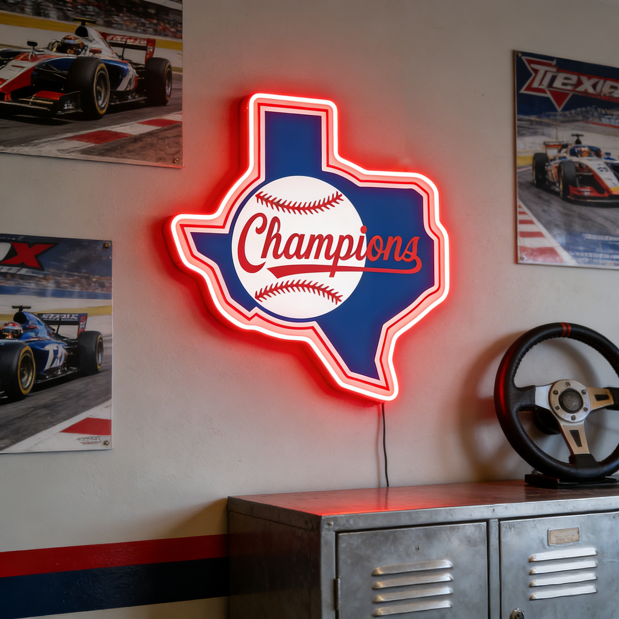 Texas USB LED Neon Signs Longhorn & Garage Baseball Wall Decor