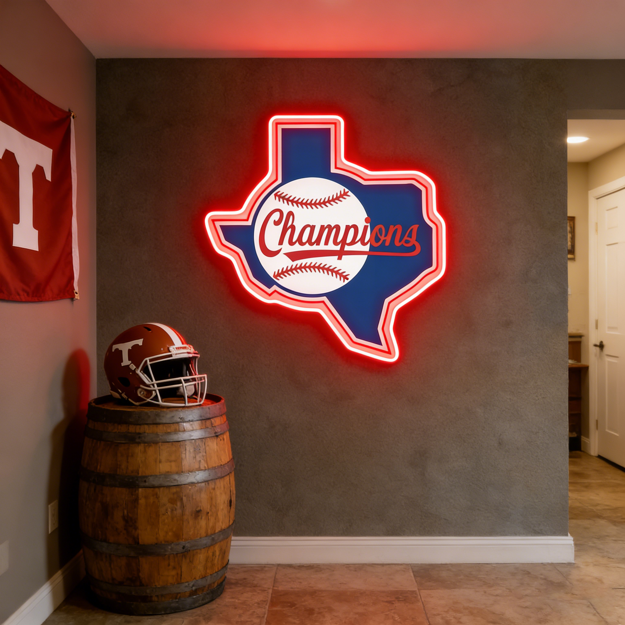 Texas USB LED Neon Signs Longhorn & Garage Baseball Wall Decor