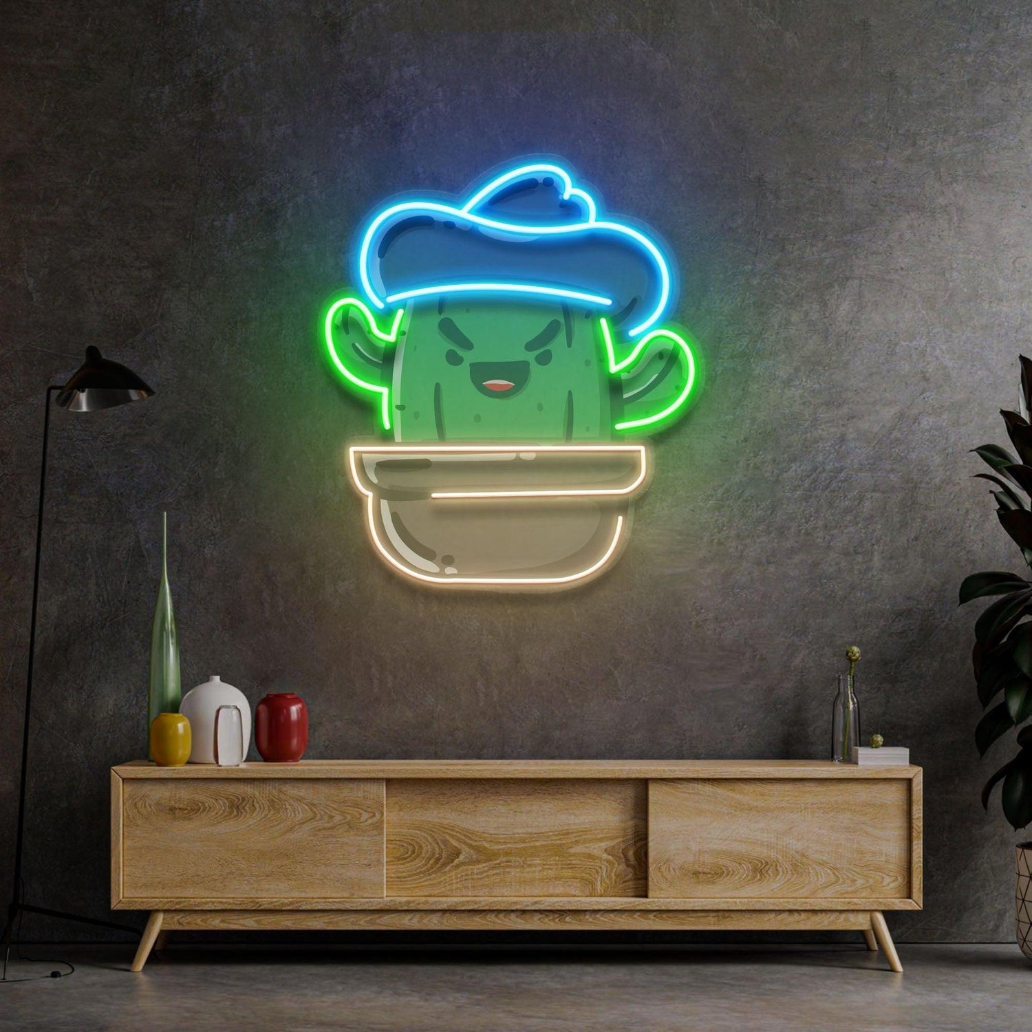 Texas Cactus Blue-Green-Orange Uv Printed Led Neon Sign Indoor Wall Decor | Shineneon