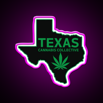 Texas Collective Hemp Inspired Green Leaf Led Neon Sign Rgb Color - Neon sign mounted on wall in room