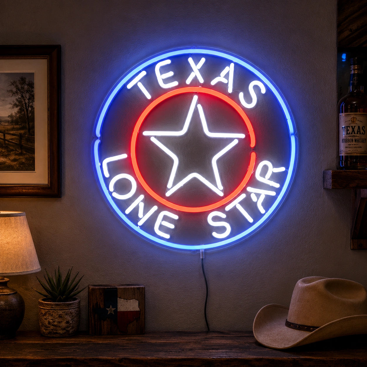 Texas Lone Star Circle Neon Sign LED Neon Sign high-converting product image