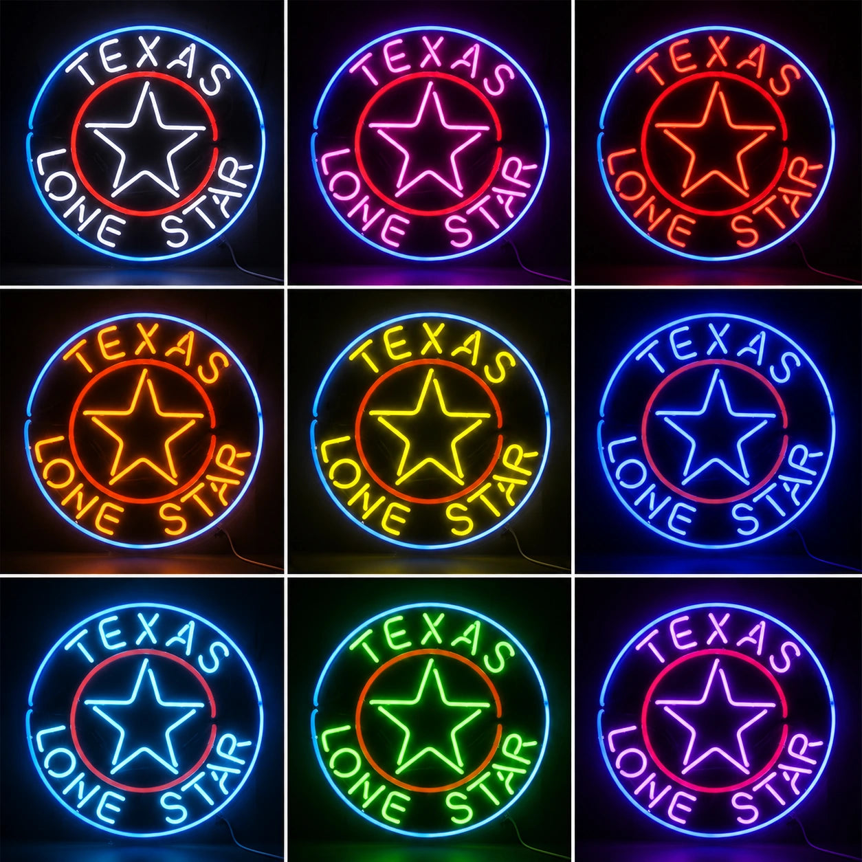 Texas Lone Star Circle Neon Sign LED Neon Sign color grid