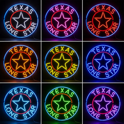 Texas Lone Star Circle Neon Sign LED Neon Sign color grid