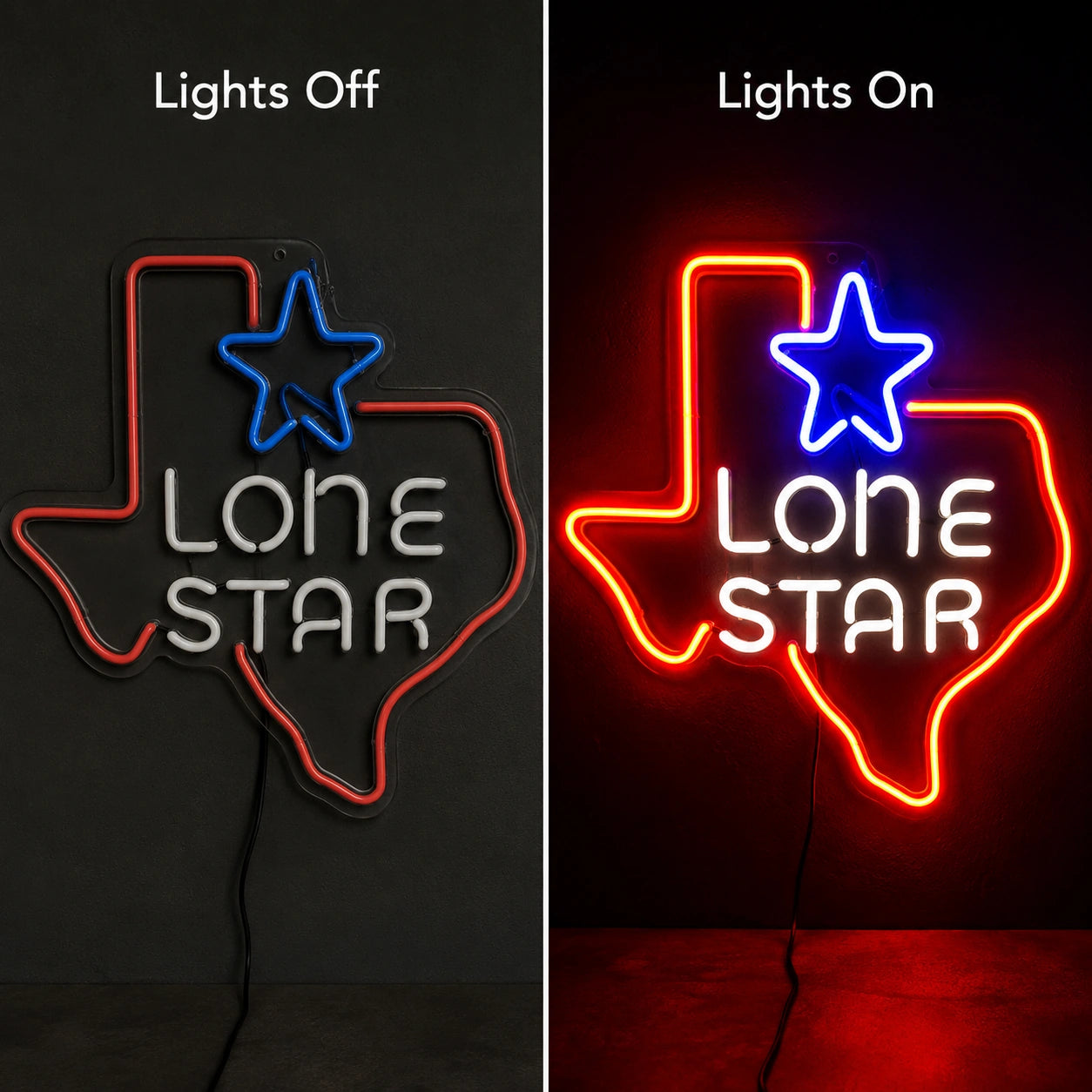 Texas Lone Star Map Neon Sign LED Neon Sign day and night comparison