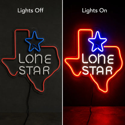 Texas Lone Star Map Neon Sign LED Neon Sign day and night comparison