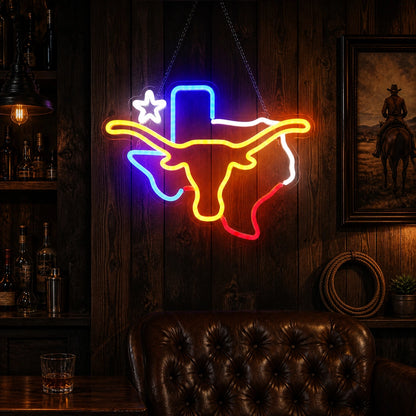 Texas Longhorn Lone Star Outline Vintage LED Neon Sign real lifestyle scene