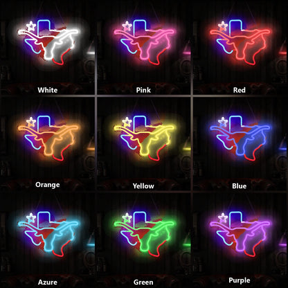 Texas Longhorn Lone Star Outline Vintage LED Neon Sign color grid