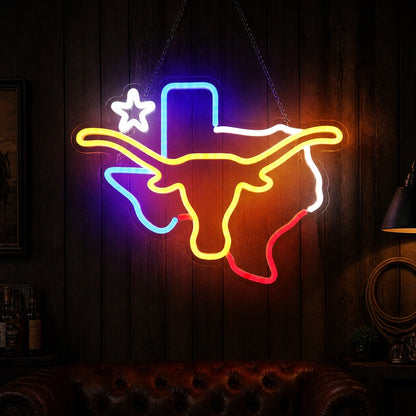 Texas Longhorn Lone Star Outline Vintage LED Neon Sign main product image