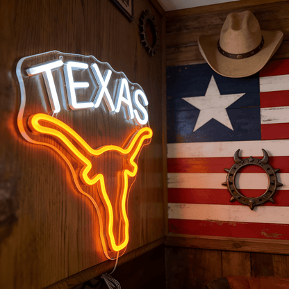 Texas Longhorn USB LED Neon Sign for Bar Game Room & Man Cave Wall Decor - Shineneon