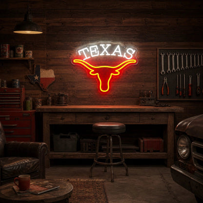 Texas Longhorn Word Garage Neon Sign Vintage LED Neon Sign - Shineneon