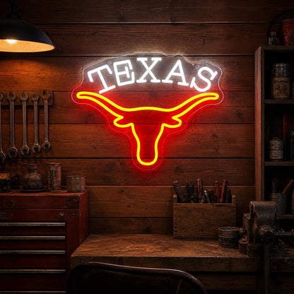 Texas Longhorn Word Garage Neon Sign Vintage LED Neon Sign - Shineneon