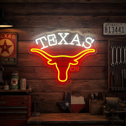 Texas Longhorn Word Garage Neon Sign Vintage LED Neon Sign - Shineneon