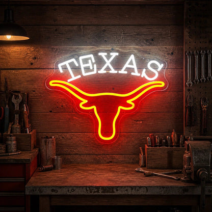 Texas Longhorn Word Garage Neon Sign Vintage LED Neon Sign - Shineneon
