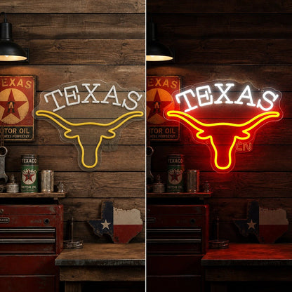 Texas Longhorn Word Garage Neon Sign Vintage LED Neon Sign - Shineneon
