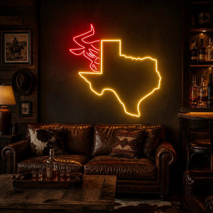 Texas Map Bull Vintage LED Neon Sign - Shineneon