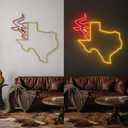 Texas Map Bull Vintage LED Neon Sign - Shineneon