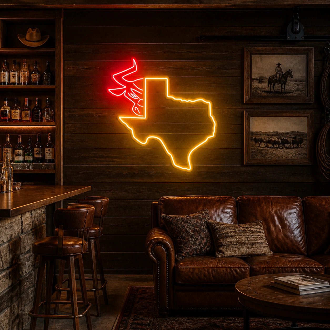 Texas Map Bull Vintage LED Neon Sign - Shineneon