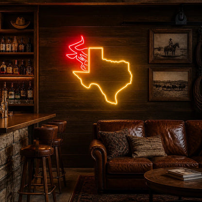 Texas Map Bull Vintage LED Neon Sign - Shineneon