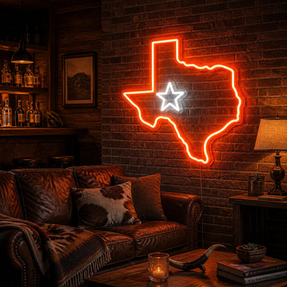 Texas Map Lone Star Vintage LED Neon Sign high-converting product image